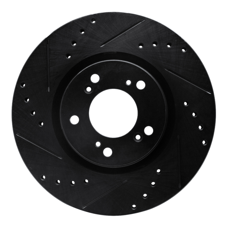 Honda S2000 Brake Rotor (1) - Front Left - R1 Concepts - Drilled & Slotted - Black - `00-`09